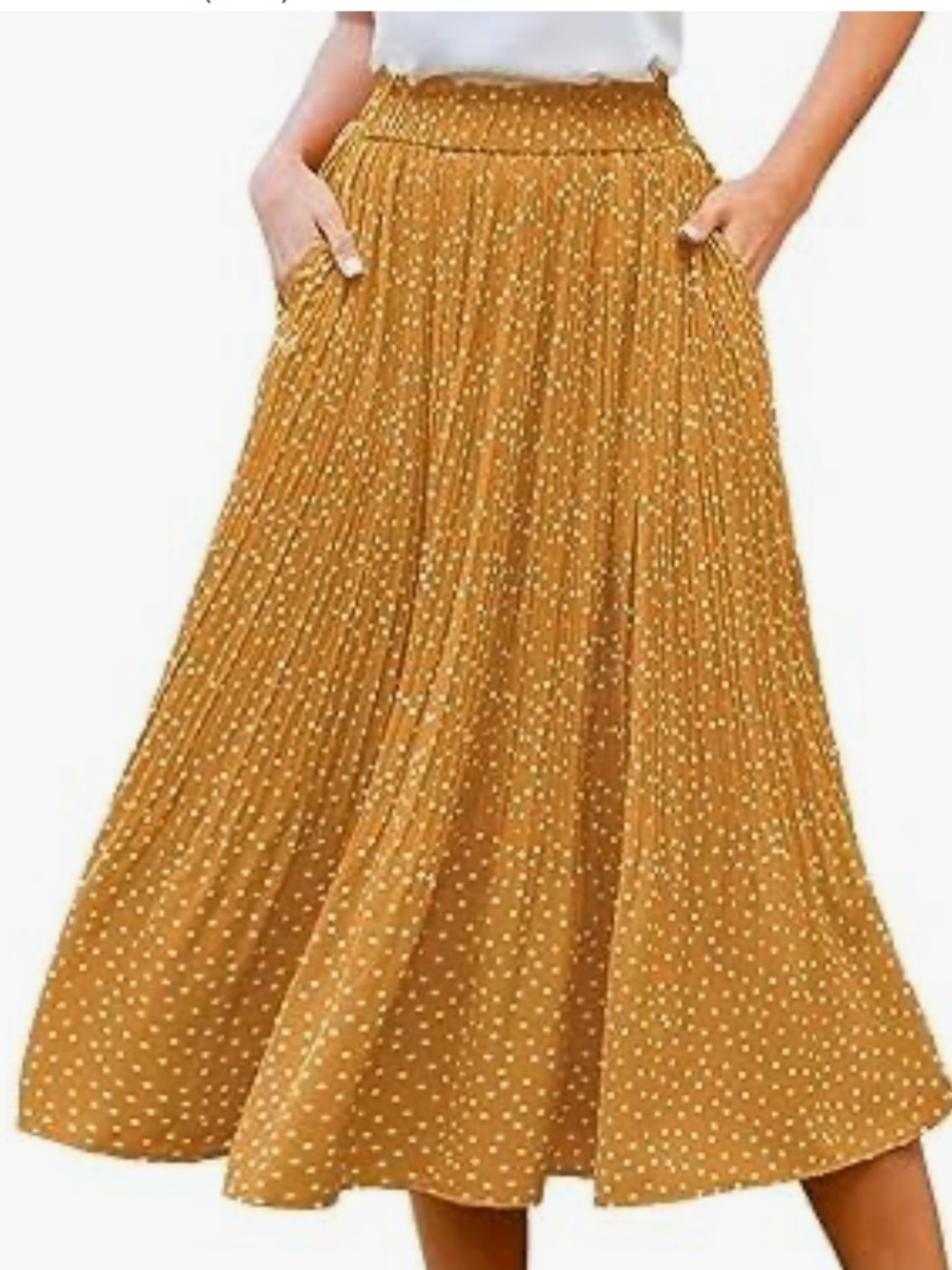 Parabler Women Polka Dot Print Elastic Waist Pleated Beach Midi Skirt XL